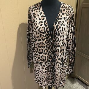 Ellison leopard print linen blend lightweight V neck button front cardigan Small
